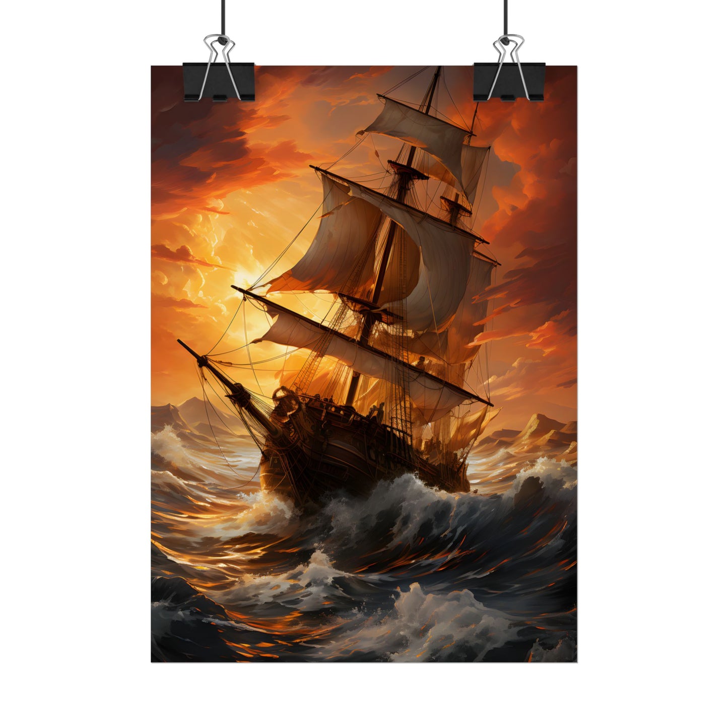 Breathtaking Ship in Realistic Oil Painting: Seafaring Artwork - Poster