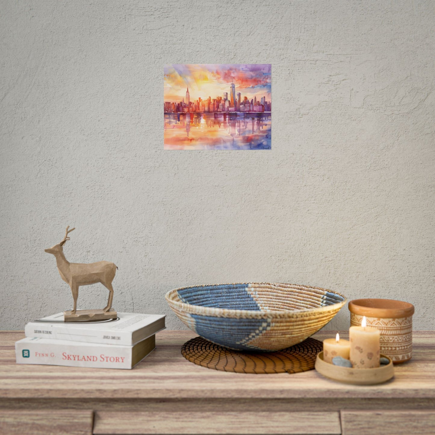 Watercolor Sunset New York City Skyline: Beautiful Artwork - Poster