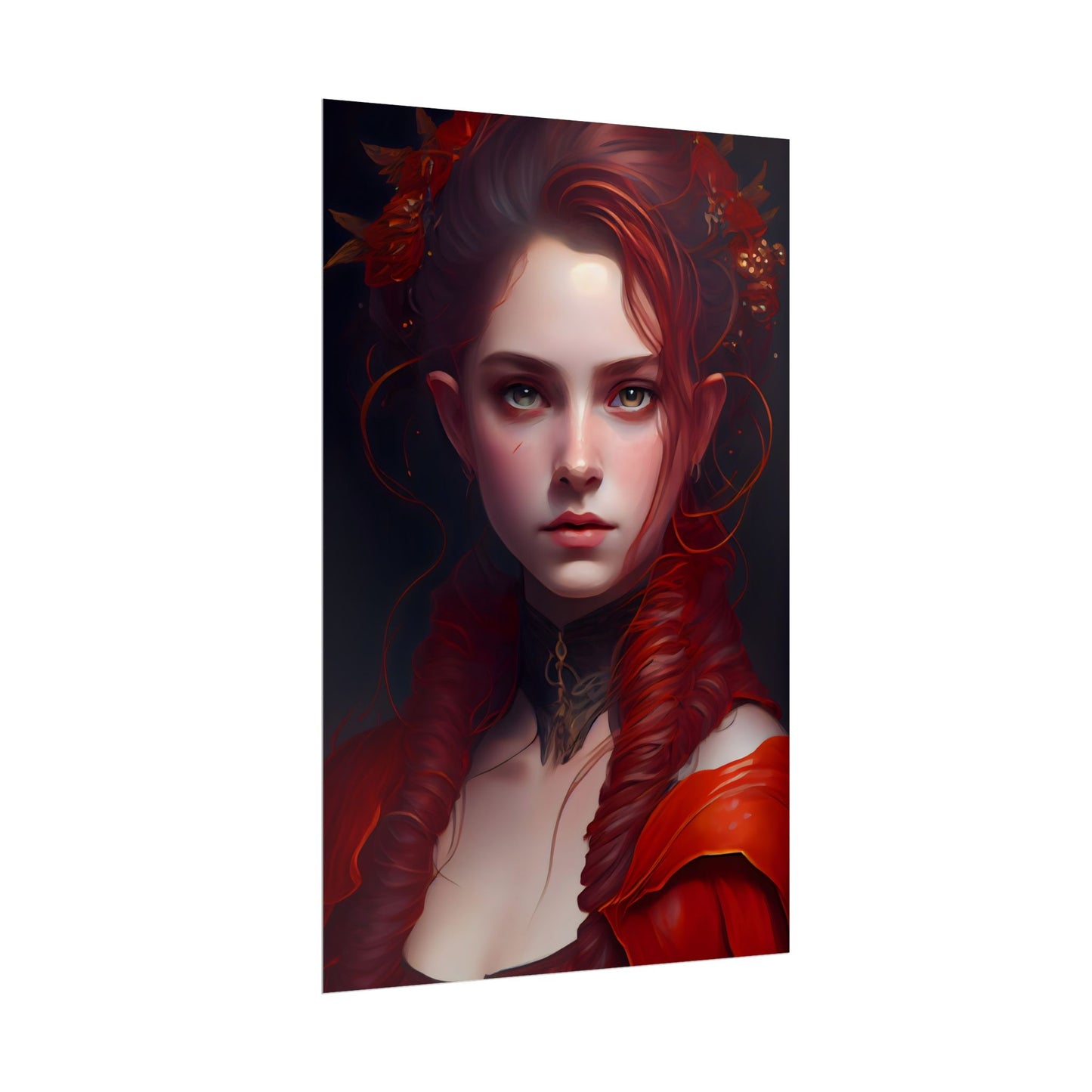 Redhead Portrait: Vibrant Dress Artwork - Poster