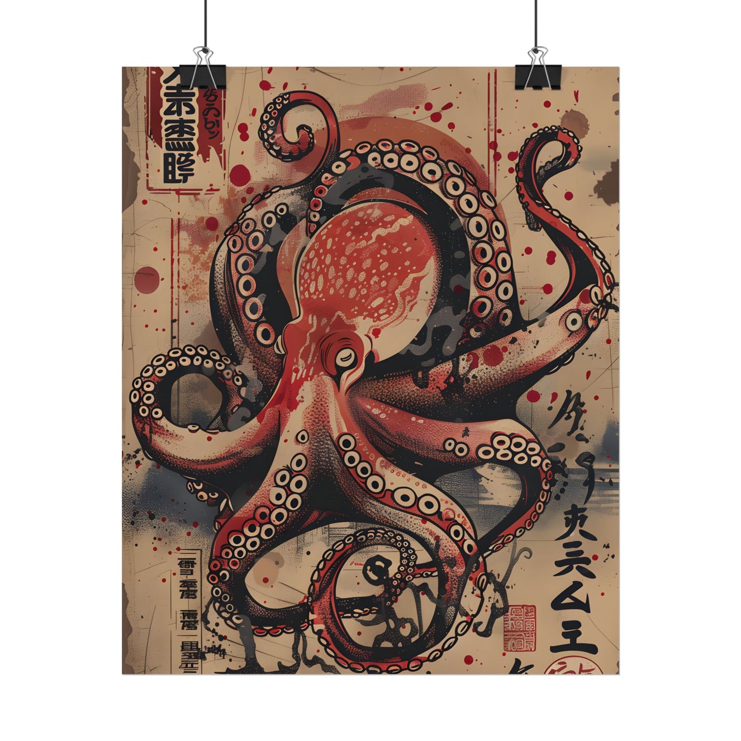 Stylized Octopus in Ukiyo-E Style: Japanese Artwork - Poster