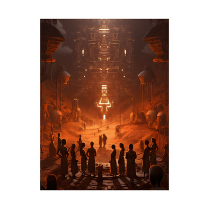 Vibrant Futuristic Tribal Gathering: Digital Art - Poster
