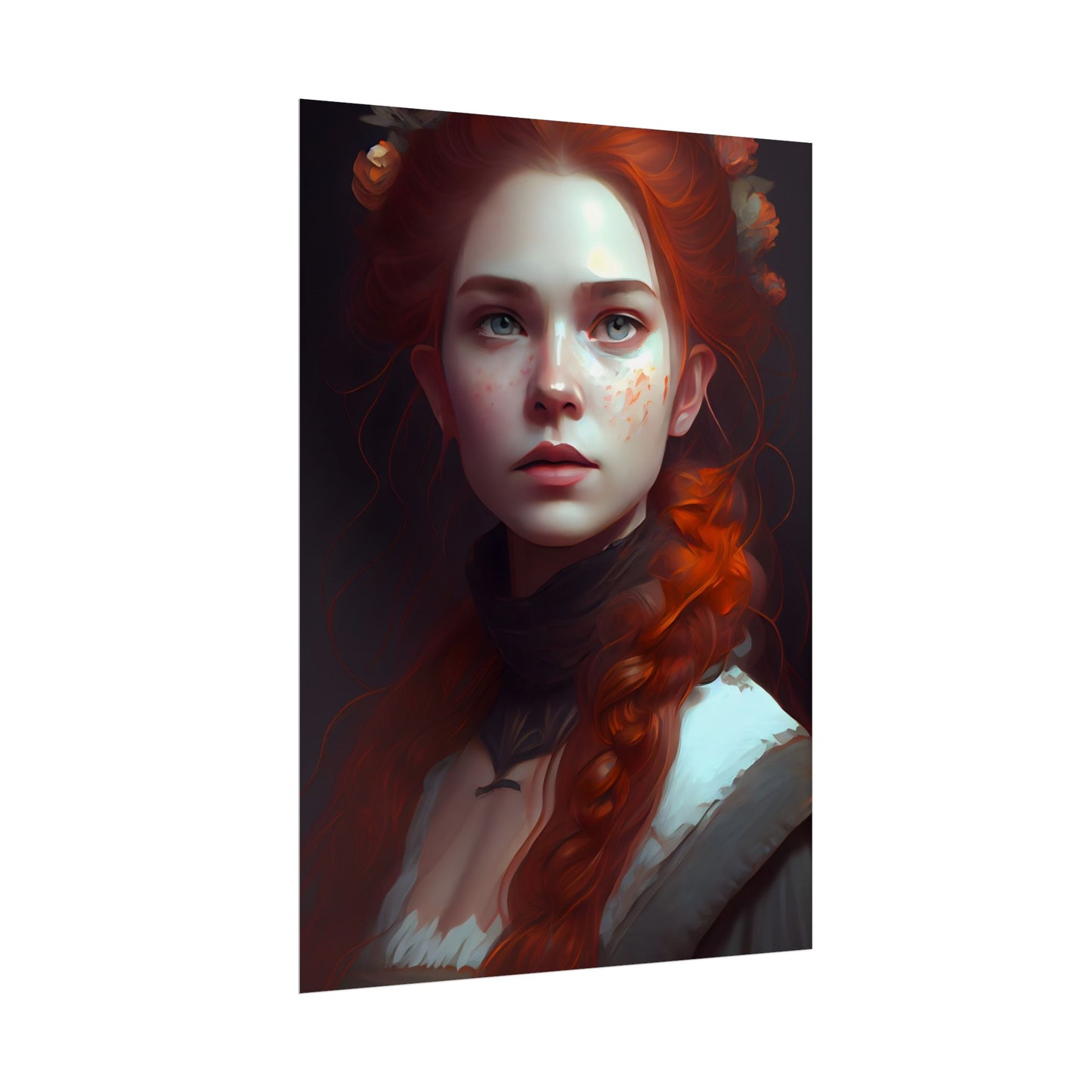 Astonishing Redhead Portrait: Elegant Young Woman in Dress - Poster