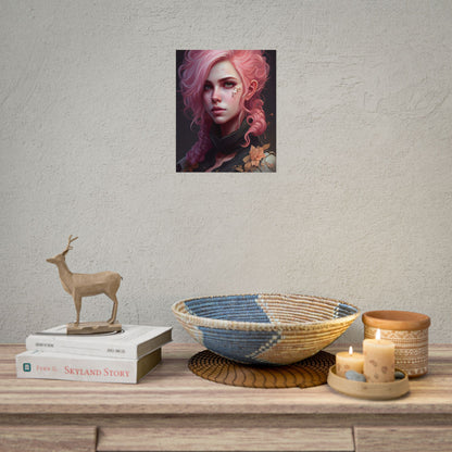 Astonishing Female Portrait: Vibrant Pink Hair in Dark Elegance - Poster