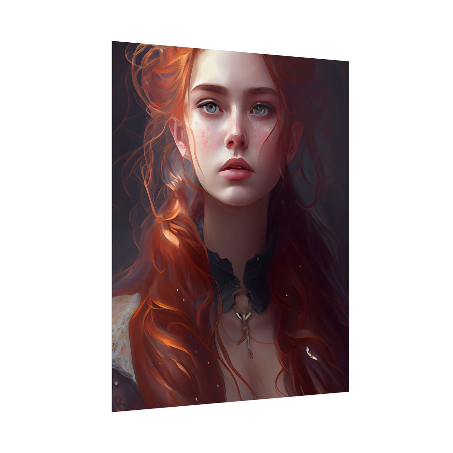 Elegant Redhead Portrait: Female Artwork in Dress - Poster