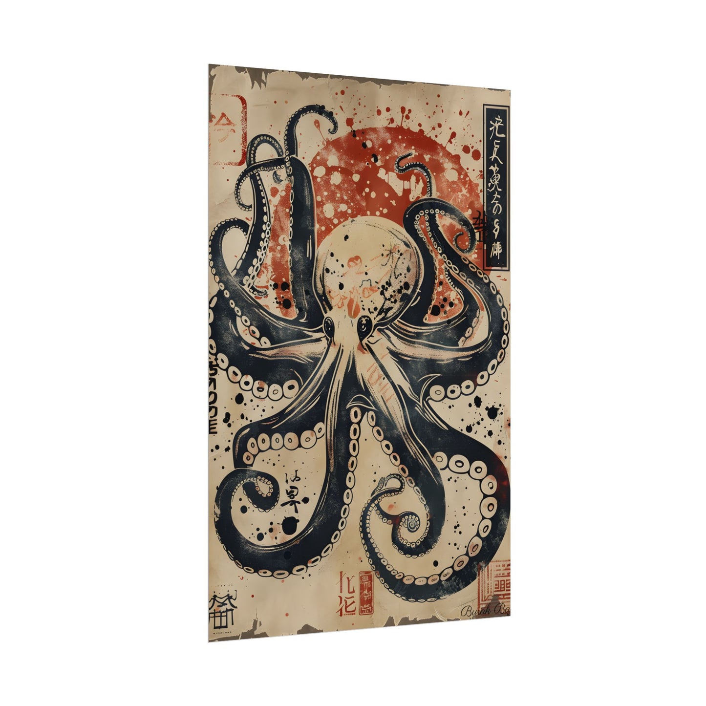 Stylized Octopus: Vibrant Japanese Ukiyo-E Artwork - Poster