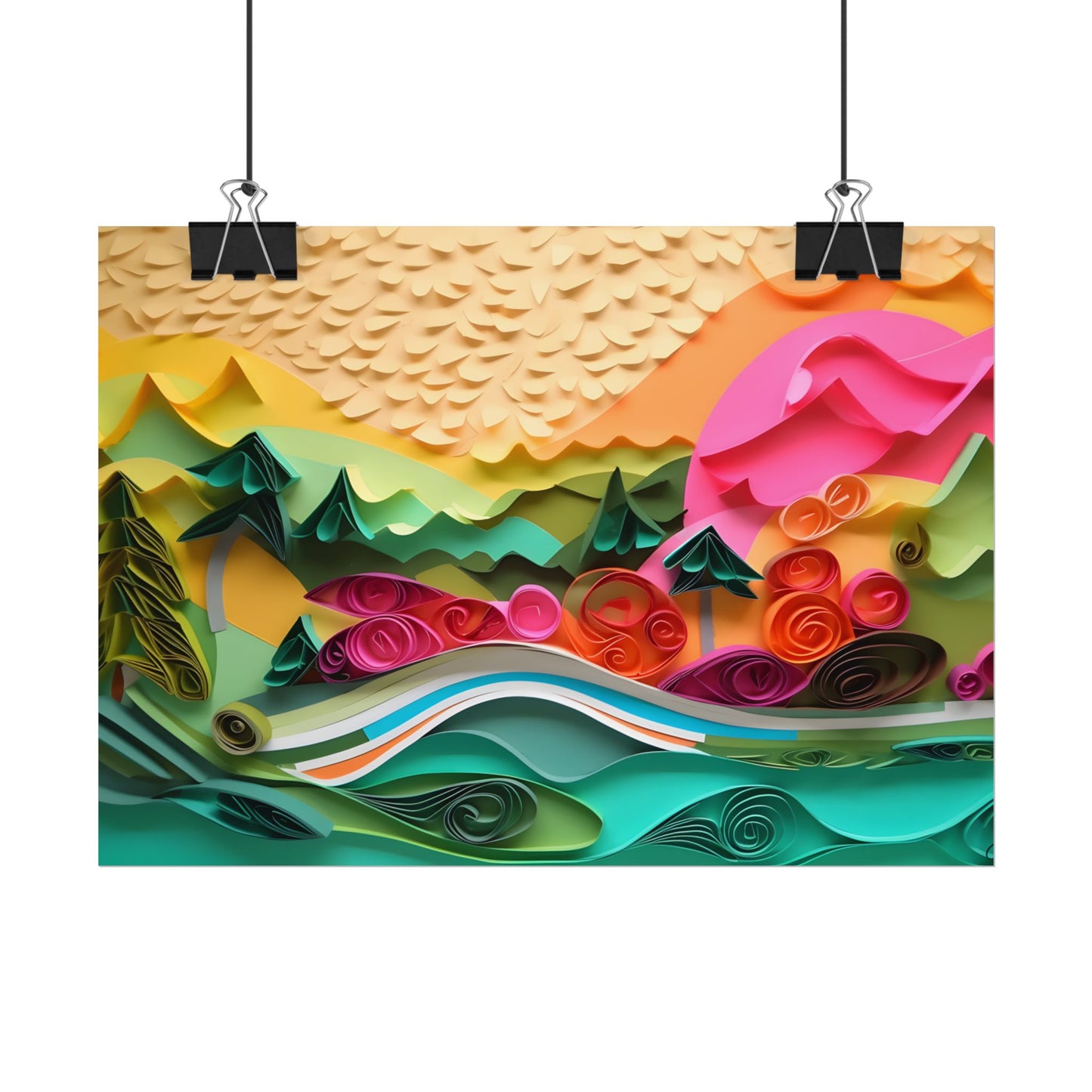 Magical Beach Landscape: Paper Quilling Art Piece - Poster