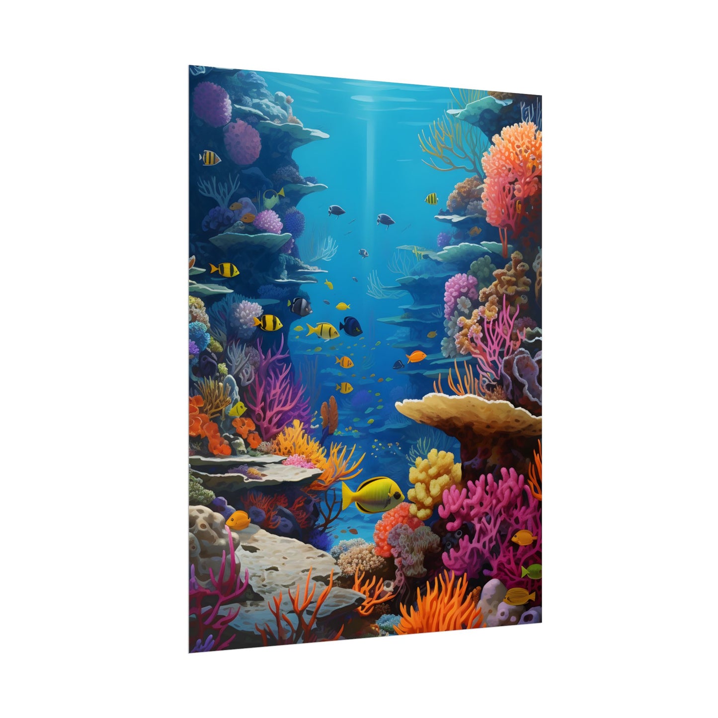Vibrant Coral Reef Sanctuary: Tropical Marine Life Art - Poster
