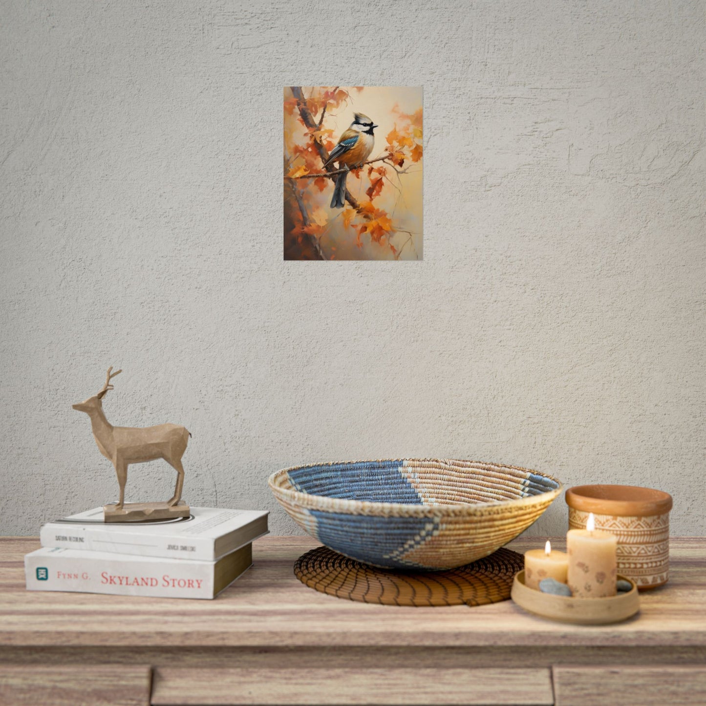Vibrant Oak Branch: Colorful Leaves Oil Painting - Poster