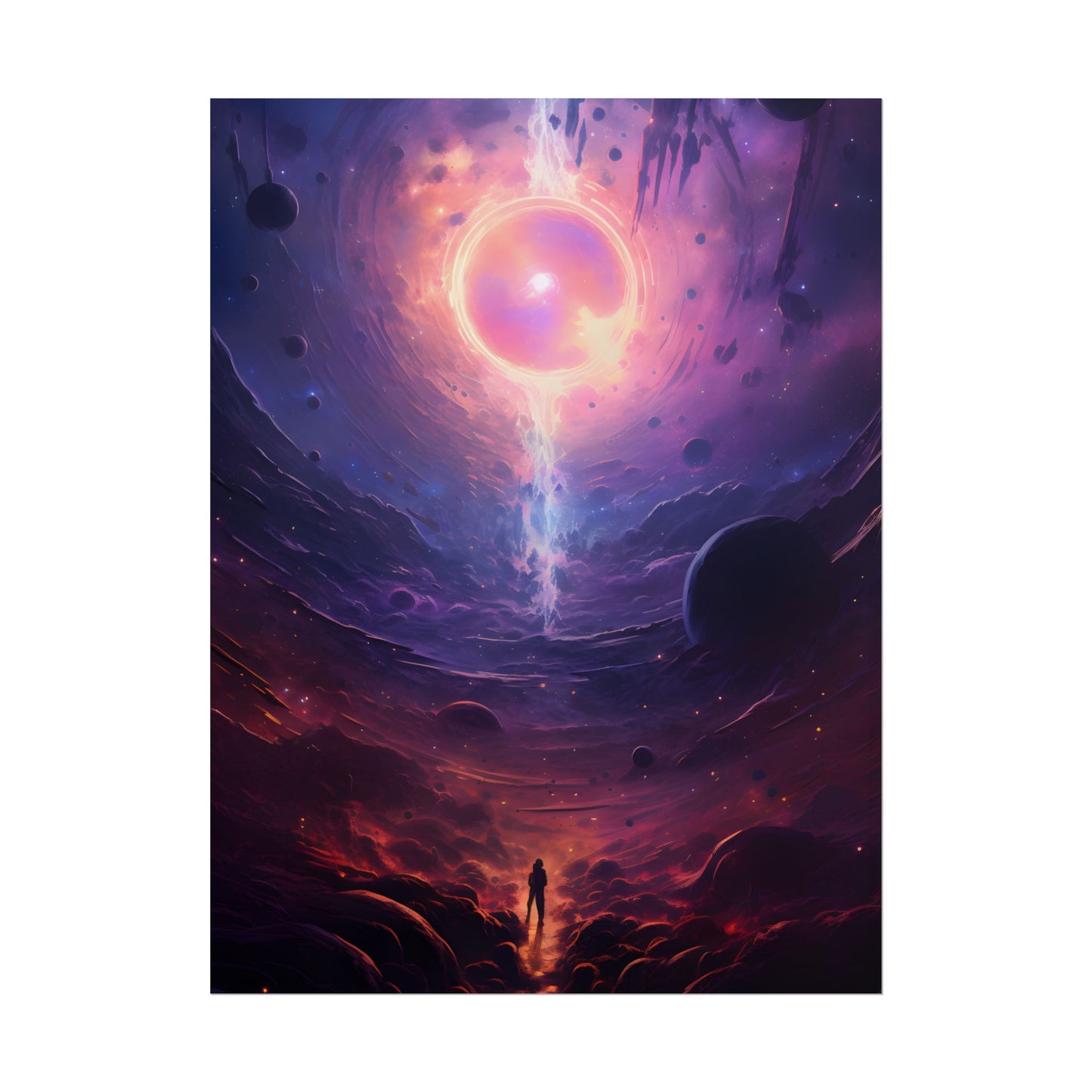 Black Hole Cosmic Odyssey: Dark Planet in Space Art - Poster