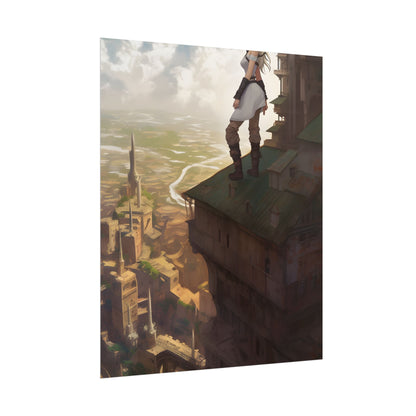 Dramatic Birds Eye View: Anime Blonde Female in Contemplation - Poster
