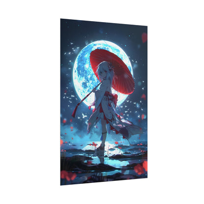 Cute Anime Girl with Umbrella: Rainy Day Art - Poster
