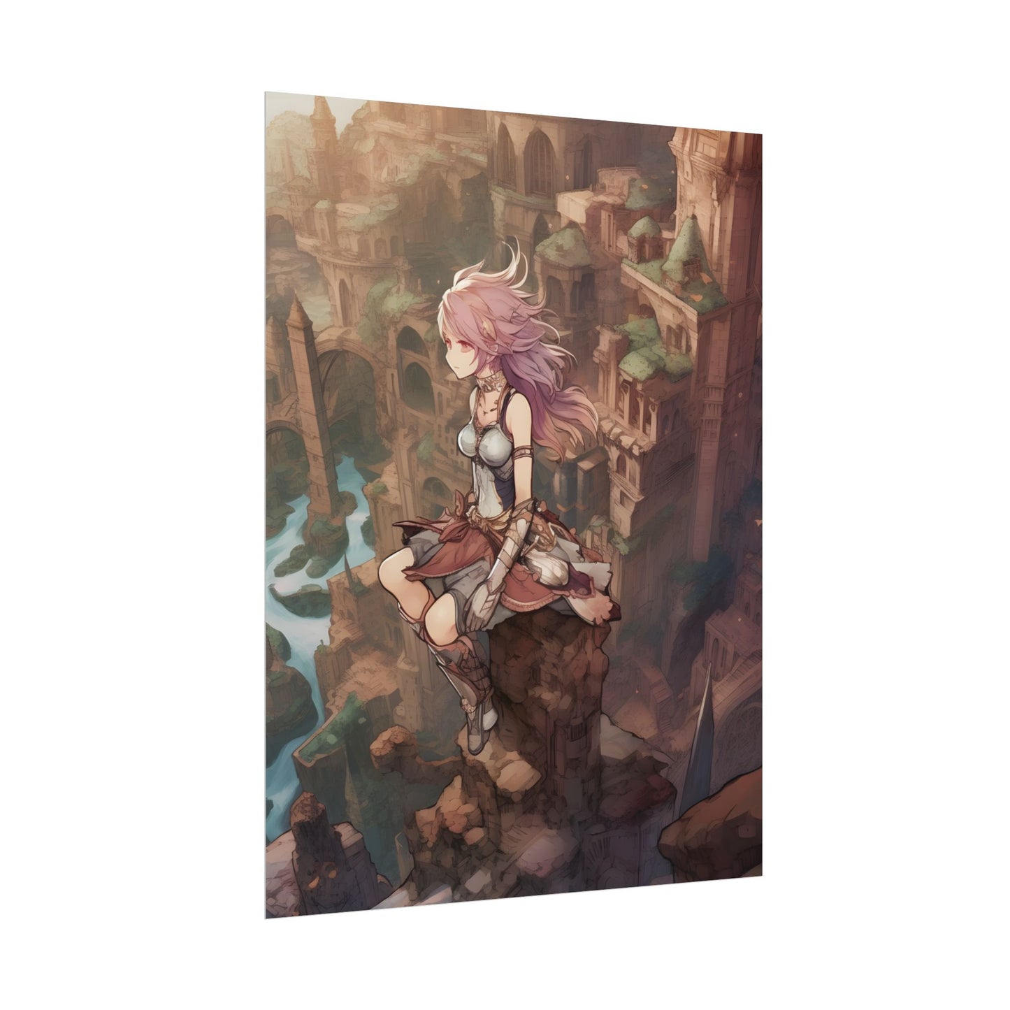 Dramatic Anime Feather: Detailed Urban Artwork - Poster