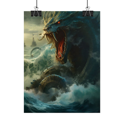 Mythical Sea Monster: Calming Green Scaled Creature Art - Poster
