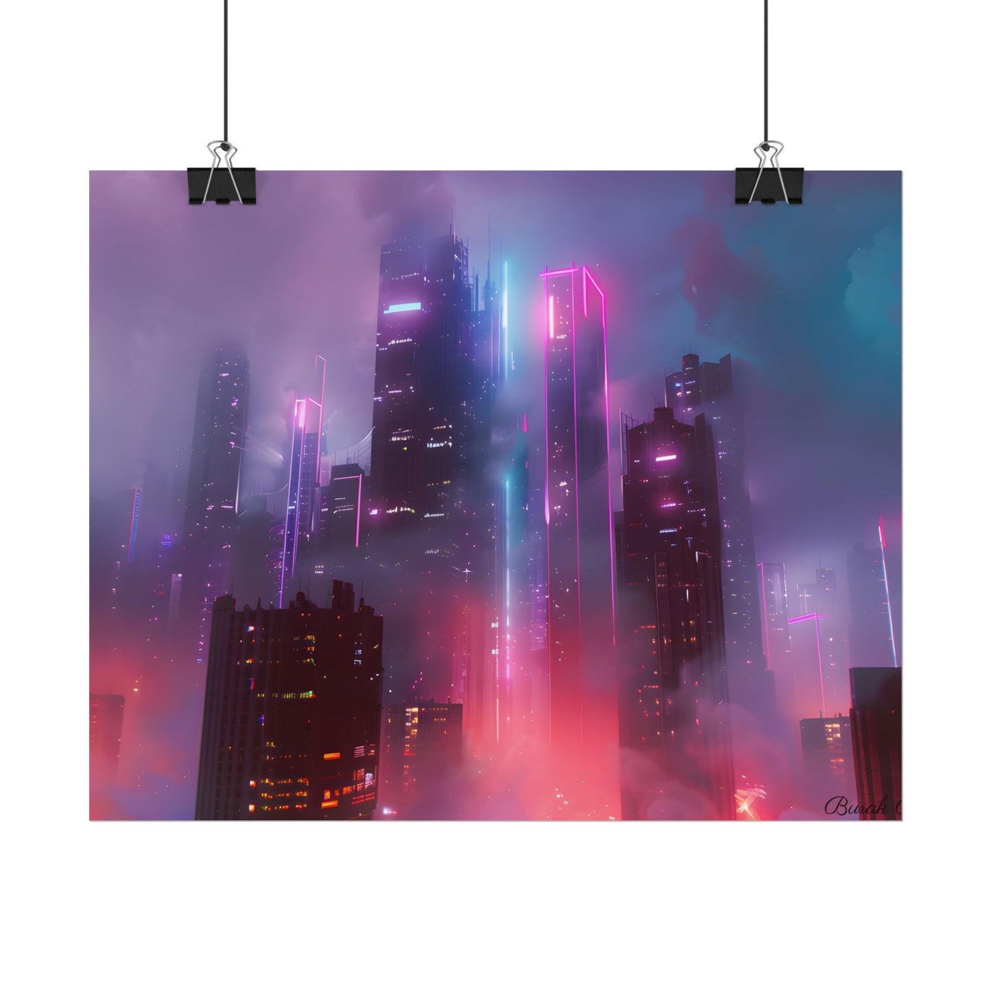 Futuristic Cityscape: Neon Dreams in the Urban Sky - Poster