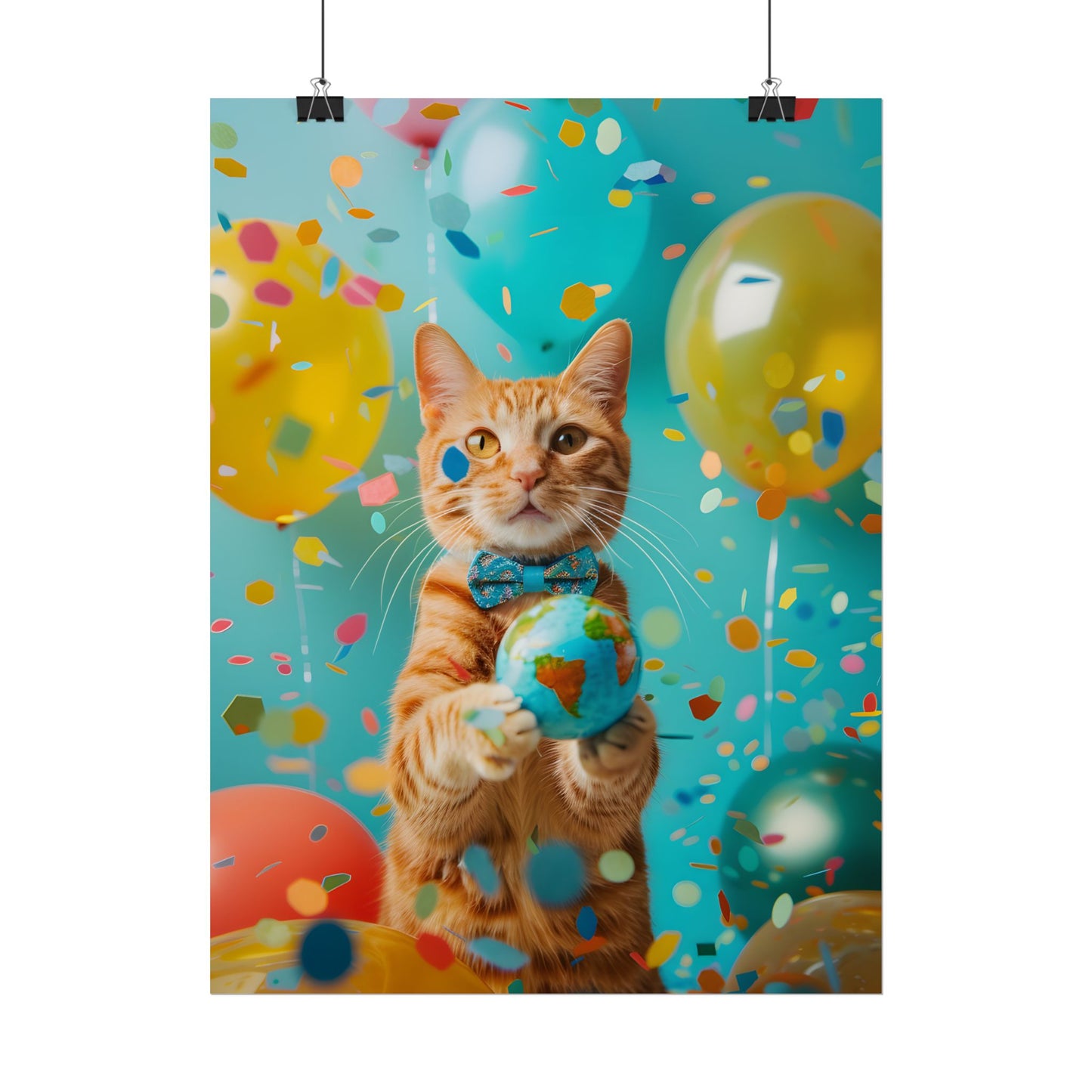 Charming Whiskers: Cat in Bow Tie with Mini Flag - Poster