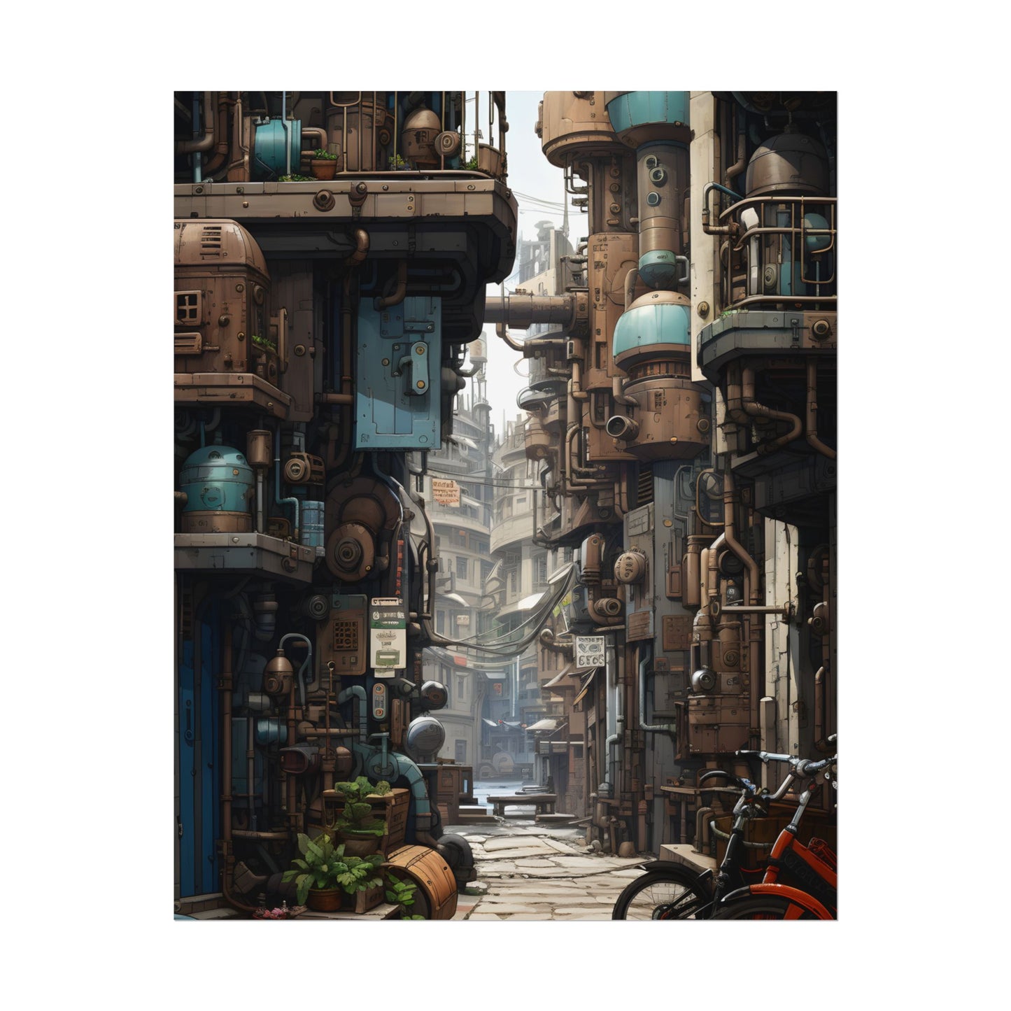 Steampunk Urban Decay: Post-Apocalyptic Cityscape at Dusk - Poster