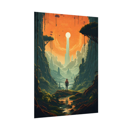Futuristic Wilderness Explorer: Solo Discovery in Sci-Fi Terrain - Poster