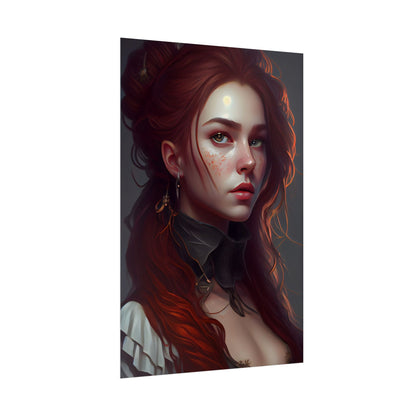 Formal Redhead Portrait: Nature-Themed Artwork in Green and Blue - Poster