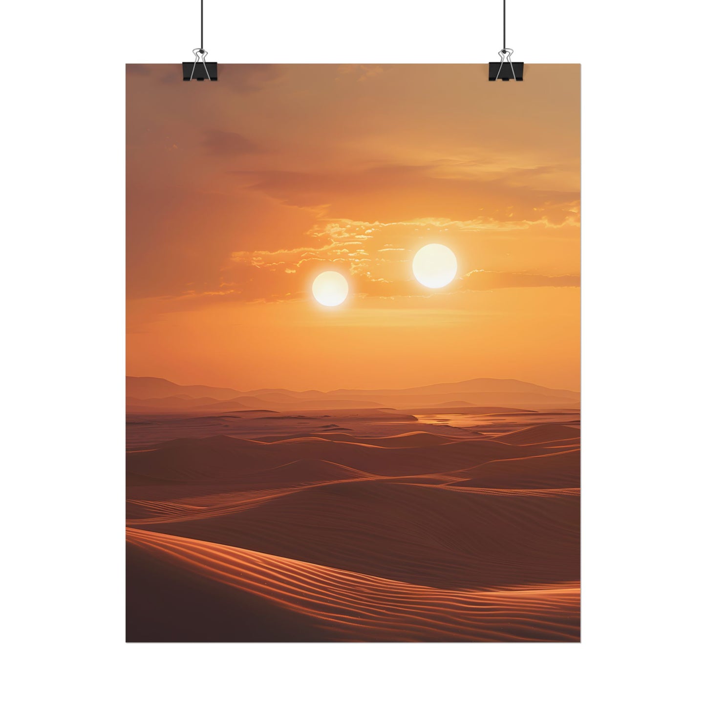 Serene Binary Sunset Artwork: A Peaceful Landscape - Poster