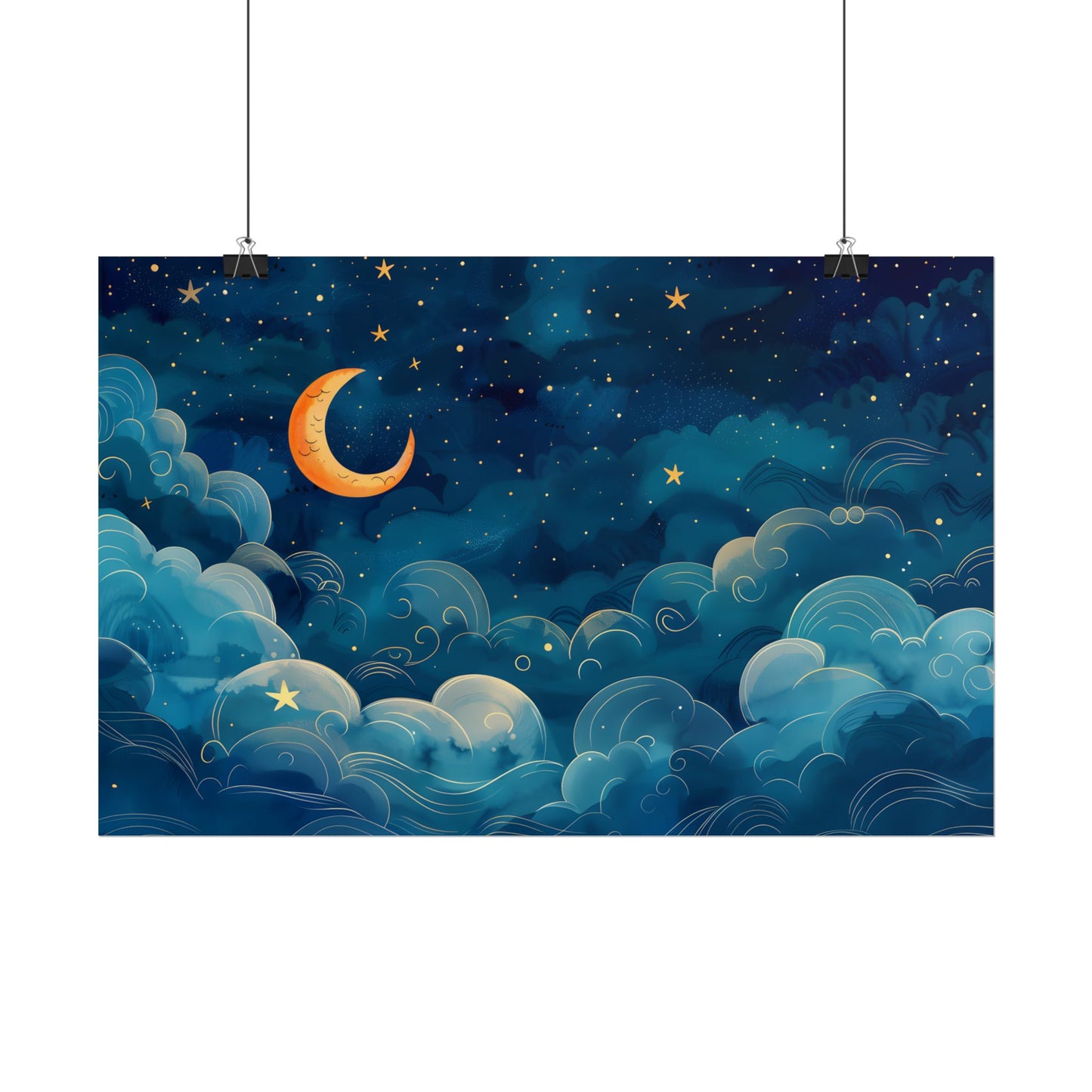 Whimsical Dreamy Night Sky: Small Town Illuminated by Pastel Stars - Poster