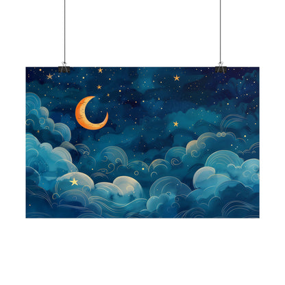 Whimsical Dreamy Night Sky: Small Town Illuminated by Pastel Stars - Poster
