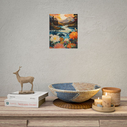 Peaceful River Landscape: Flowers Blooming - Poster