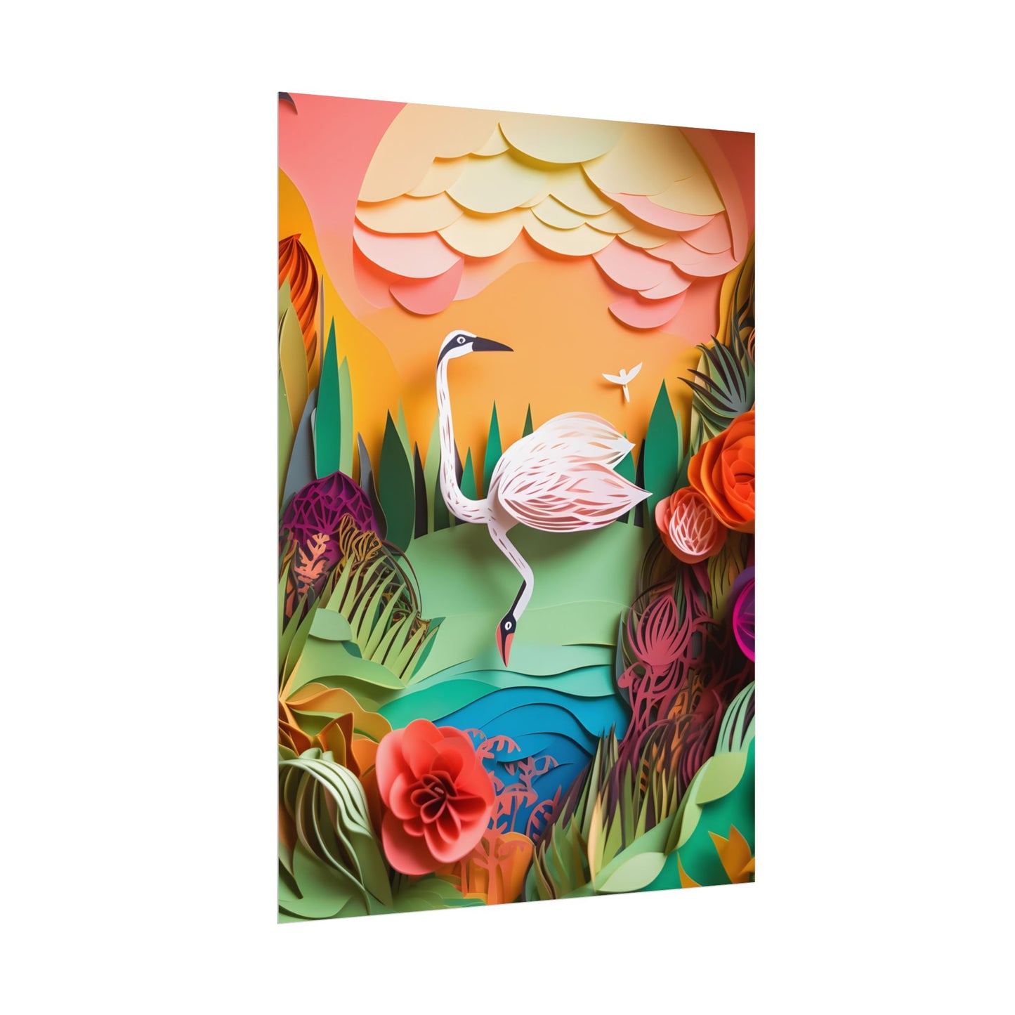 Peaceful Island Landscape: Paper Quilling Water Scene Art - Poster