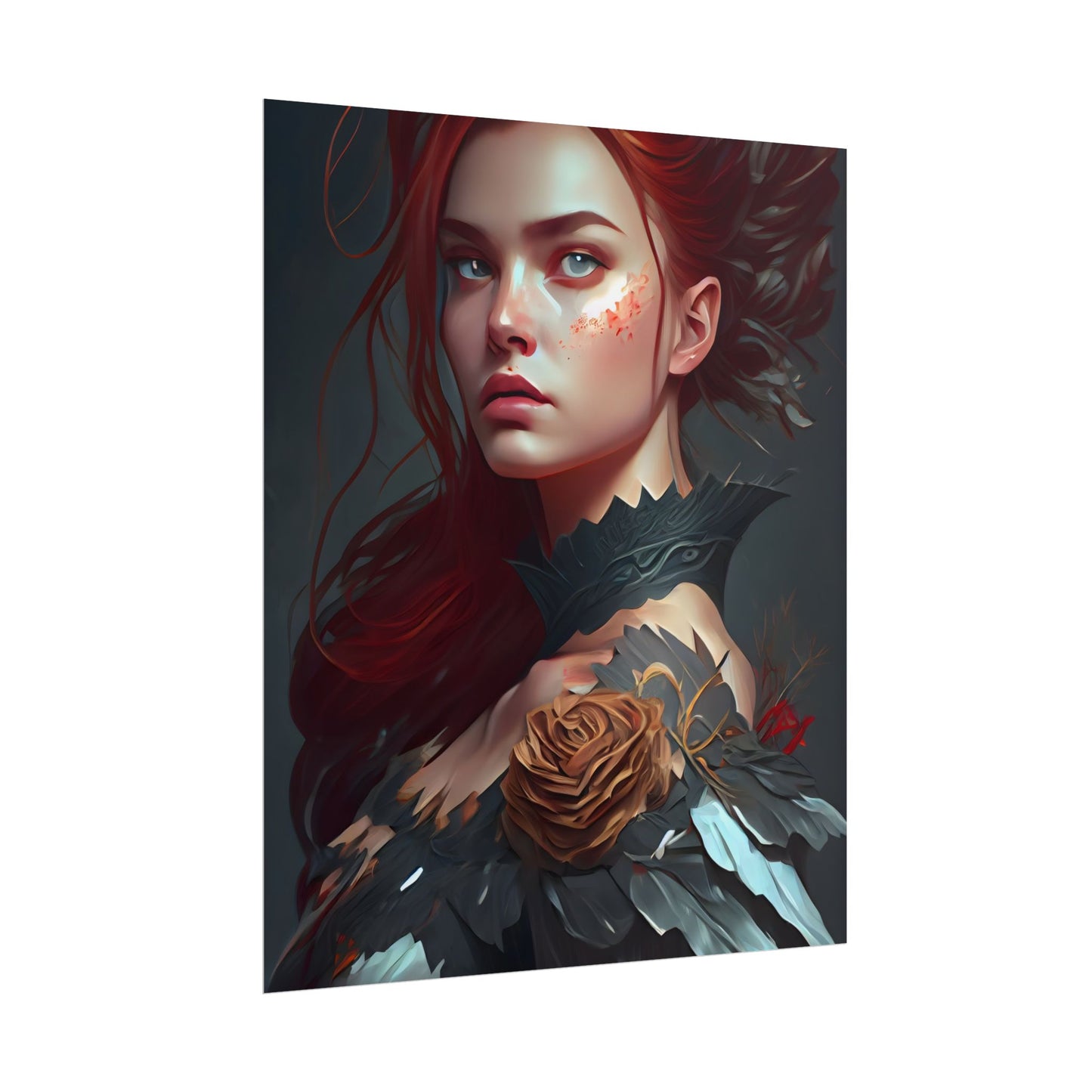 Stunning Redhead in Formal Dress: Elegant Portrait - Poster