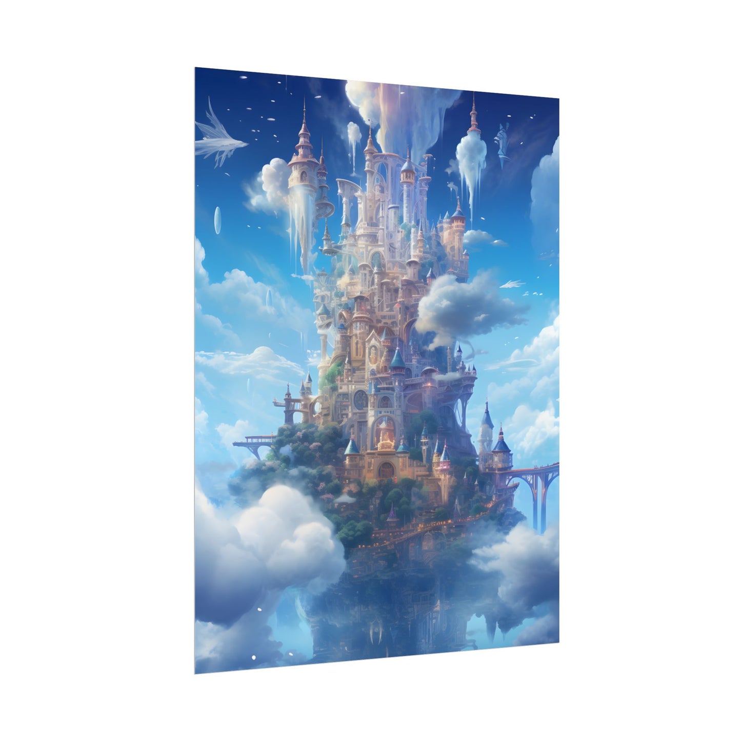 Floating City in Celestial Fantasy Realm: Dreamlike Digital Art - Poster