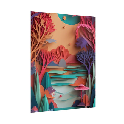 Whimsical Quilling Japanese Landscape: Intricate Paper Art Design - Poster