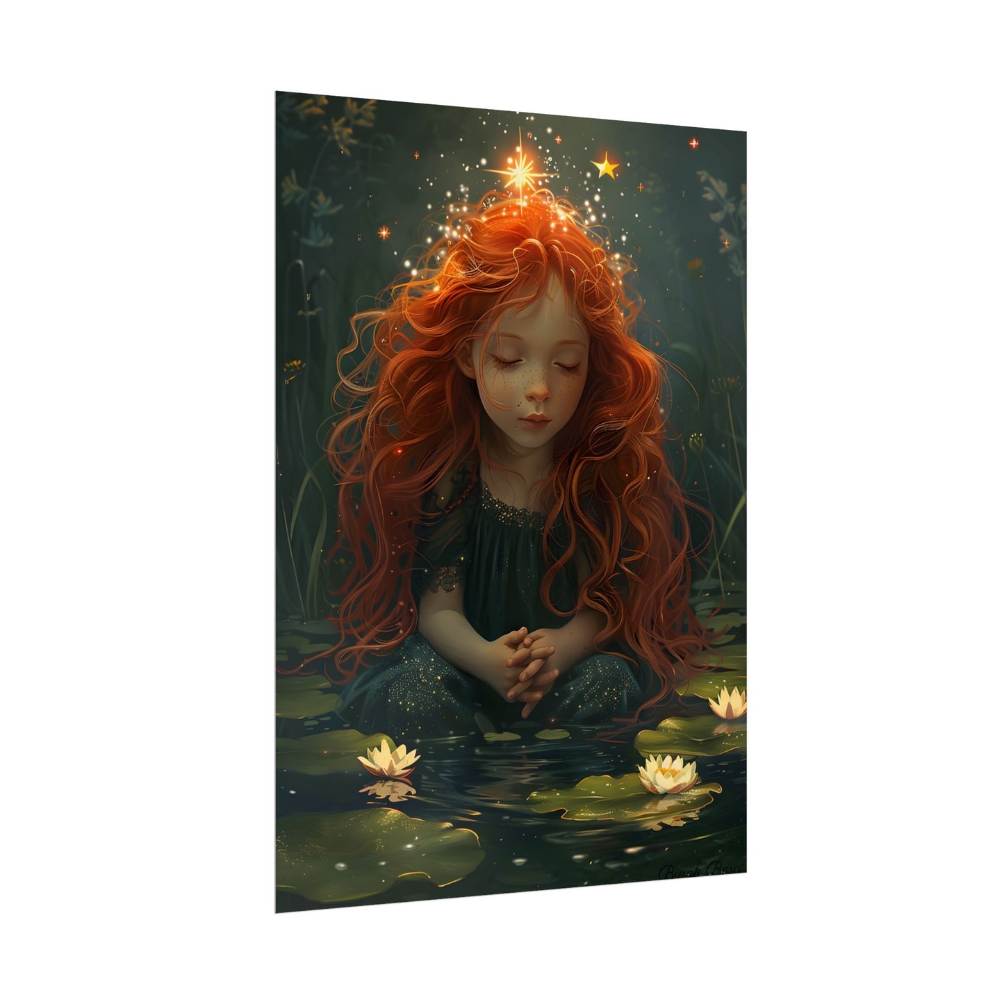Sparkly Redhead Daydream: Young Girl Digital Art - Poster