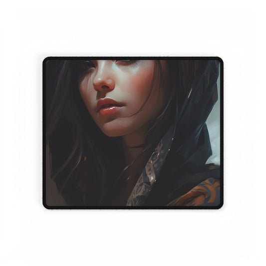 Dark Hair Woman: Colorful Portrait Digital Artwork - Desk Mat