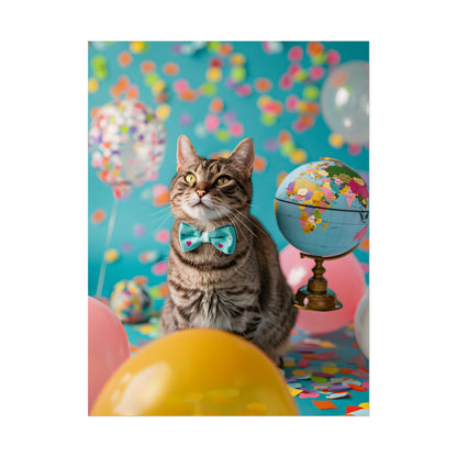 Whimsical Cat with Bow Tie: Mysterious Feline Artwork - Poster