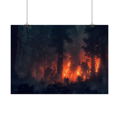 Misty Sunset Gathering: A Group in Nature's Embrace - Poster
