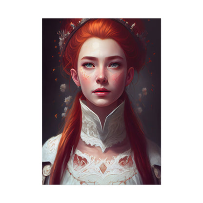 Soft Glow Redhead Portrait: Elegant Female Artwork in Dress - Poster
