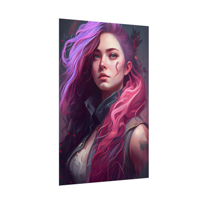 Astonishing Female Portrait: Stylized Pink Hair Artwork in Dre - Poster
