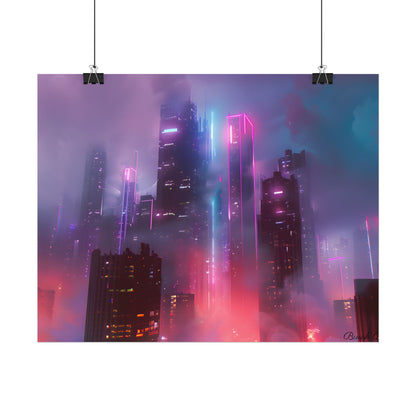 Futuristic Cityscape: Neon Dreams in the Urban Sky - Poster
