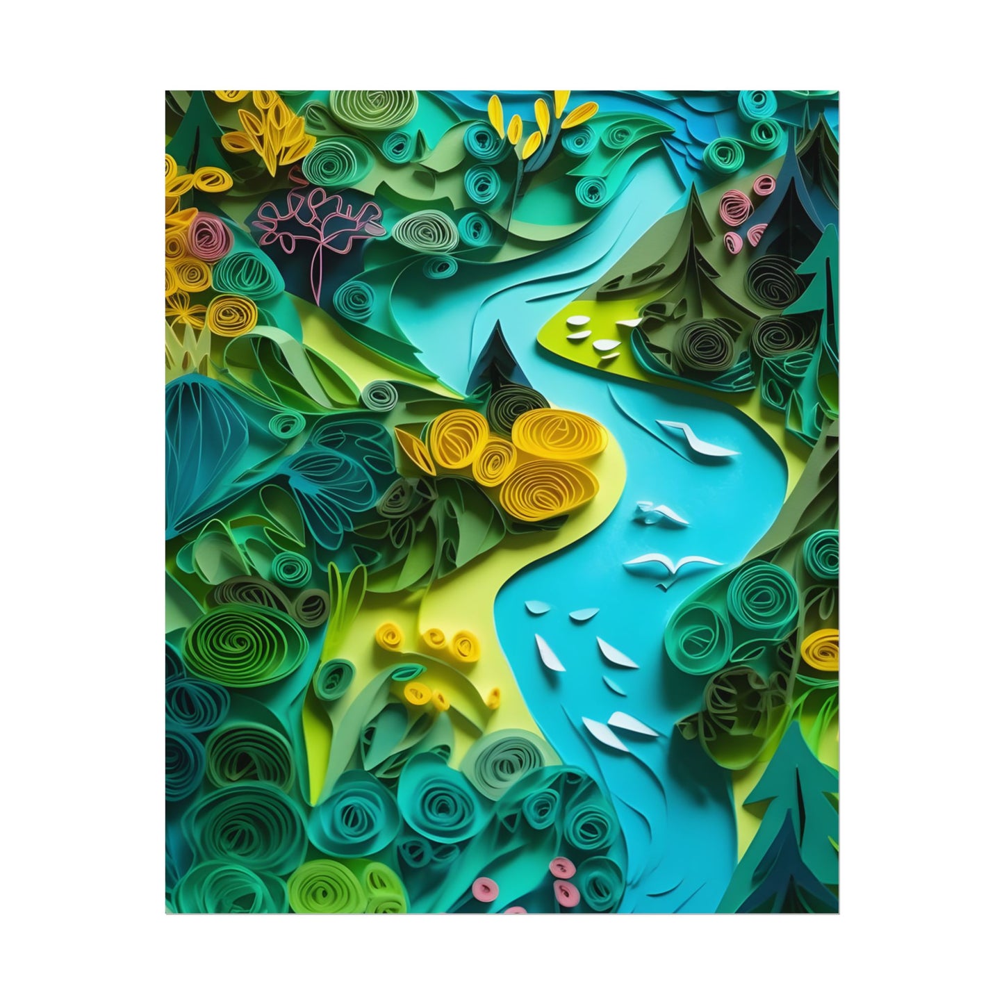 Colorful European Paper Quilling Artwork: Geometric Landscapes - Poster