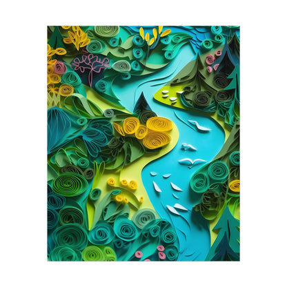 Colorful European Paper Quilling Artwork: Geometric Landscapes - Poster