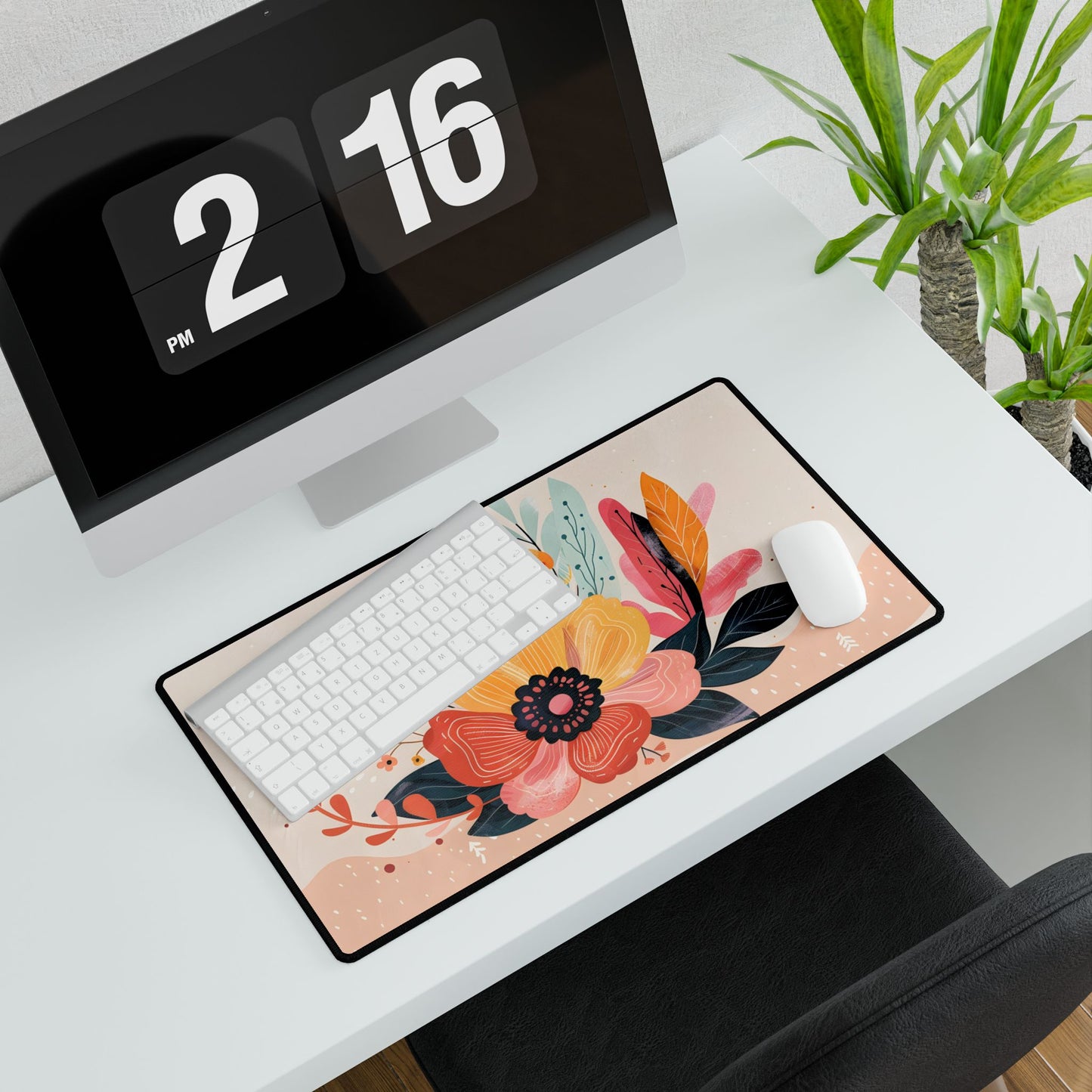 Blooming Growth: Vibrant Flower Artwork - Desk Mat