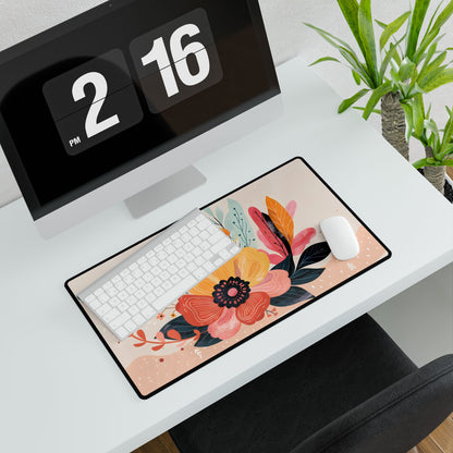 Blooming Growth: Vibrant Flower Artwork - Desk Mat