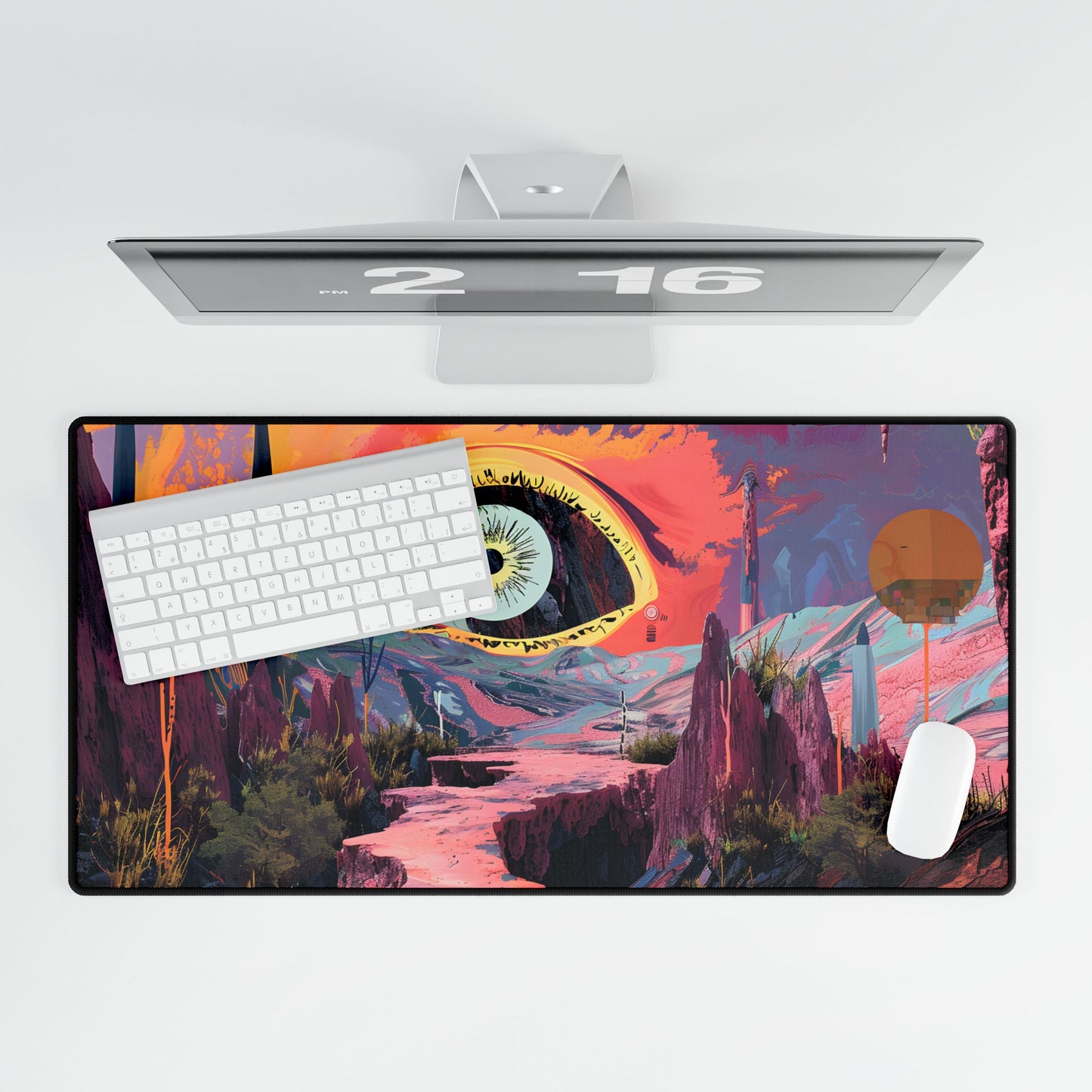Surreal Eye: Vibrant Landscape Digital Art - Desk Mat
