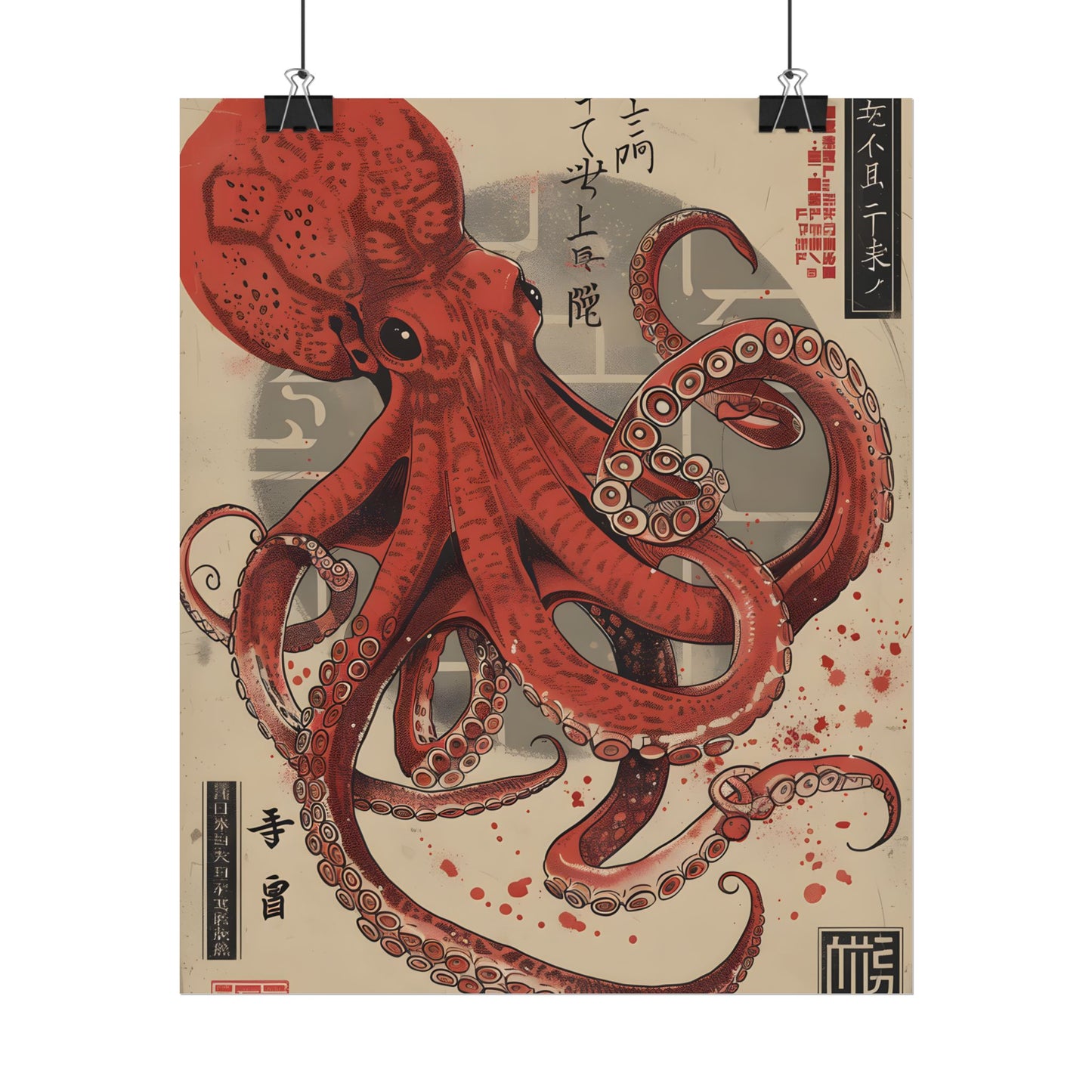 Stylized Japanese Octopus: Muted Watercolor Artwork - Poster
