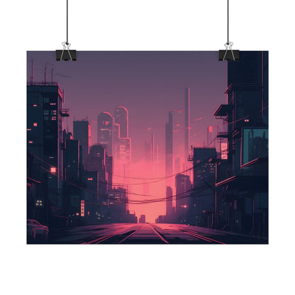 Cyberpunk Nighttime Cityscape: Melancholic Mood - Poster