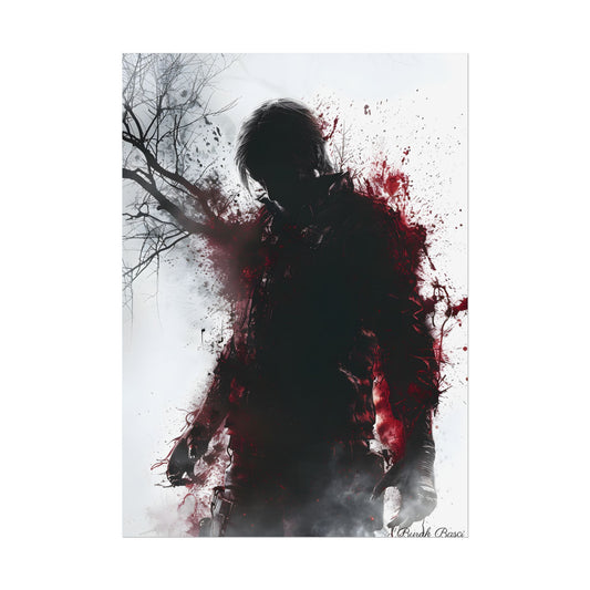 Dramatic Emerging Figure: Narrative Artwork in Blood - Poster