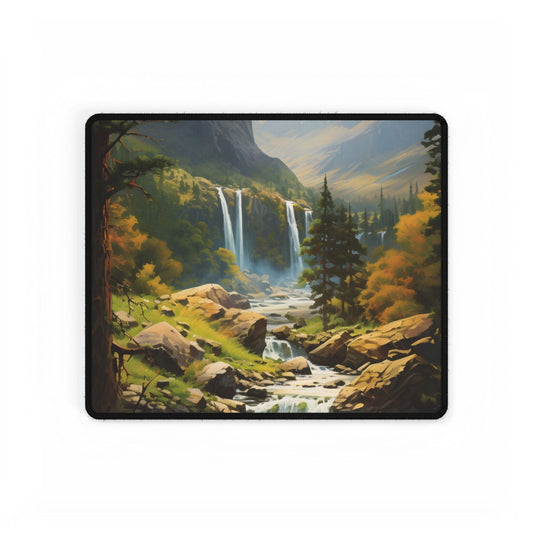Breathtaking Waterfall: Impressionist Oil Painting - Desk Mat