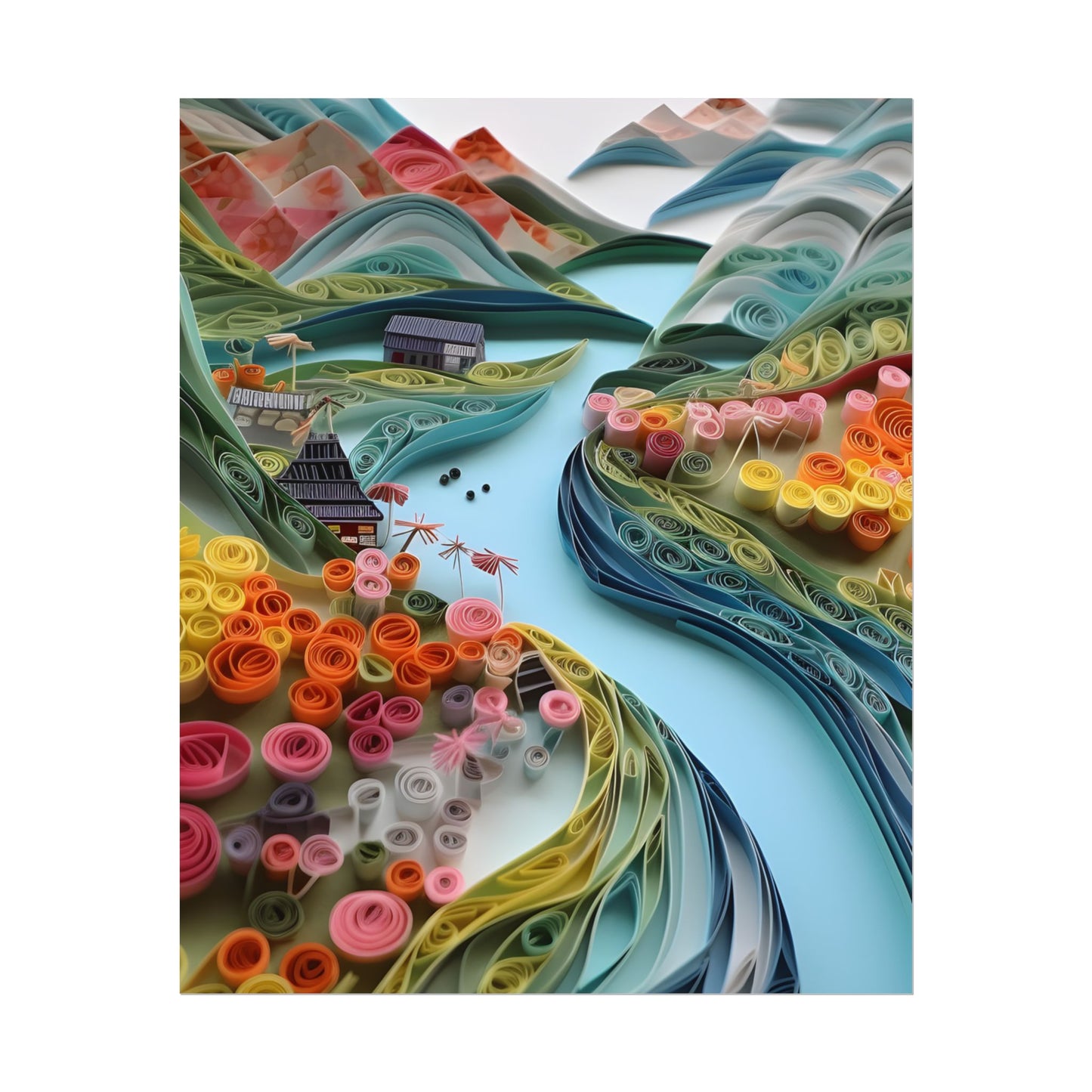 Paper Quilled Island Landscape: Handmade Artwork Photo - Poster