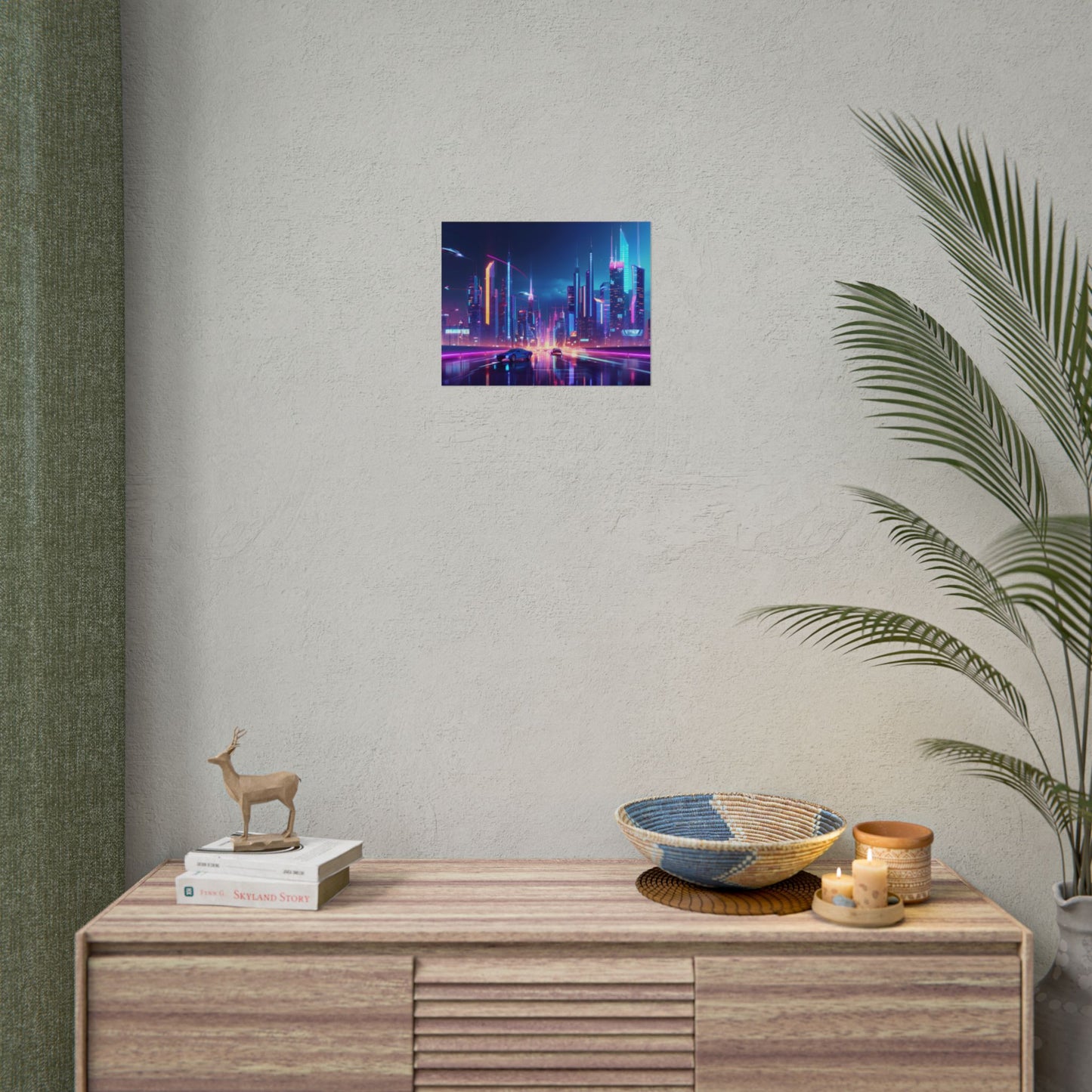 Futuristic City Glow: Neon Lights Digital Art - Poster