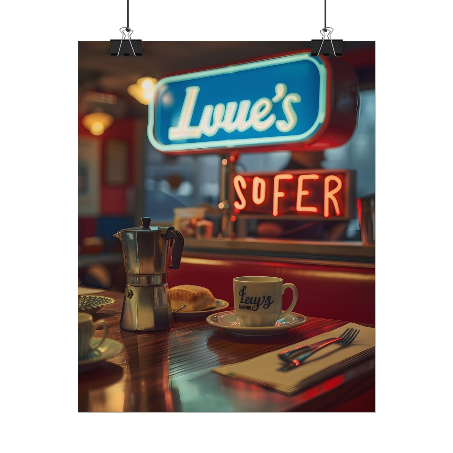 Retro Kitchen Diner Scene: Cozy Coffee Moment - Poster
