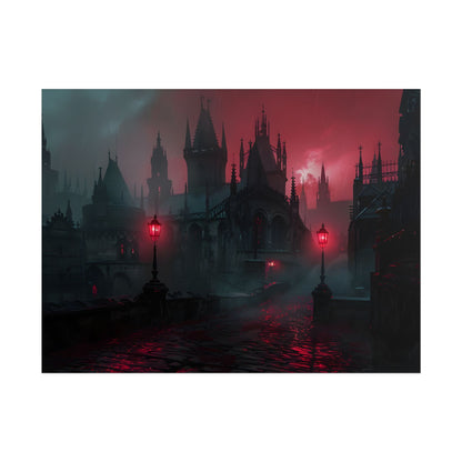 Dark Gothic Cityscape: Misty Twilight Artwork - Poster